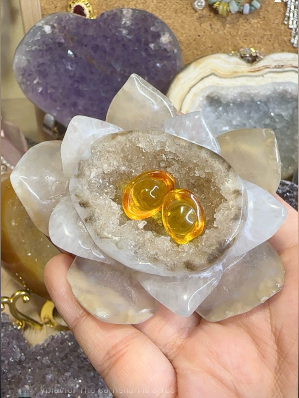 Crystal Geode Flower Sculpture with Crystal Cave and two eys